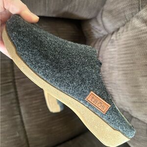 Taos Footwear Charcoal Gray Mules with Tan Sole